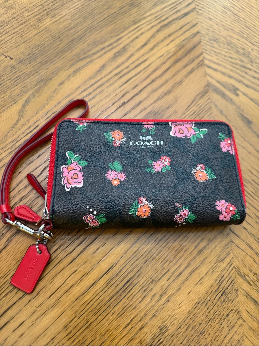 Coach C Double Zip Floral Zip Wristlet Wallet